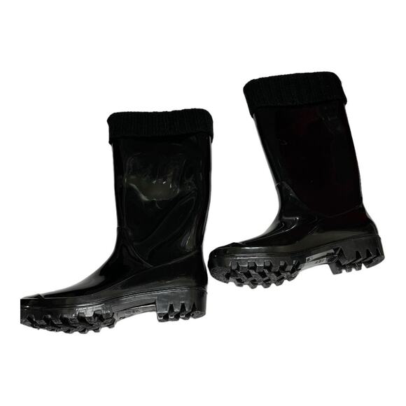 dav Womens Boots Sz 8 US 38 EU Black Rain Boots Sweater Trim Fleece Inside NEW - Picture 3 of 8